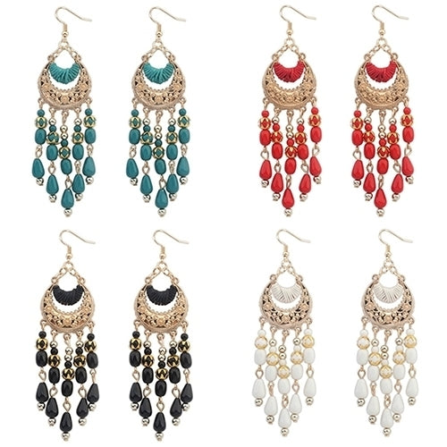 Women Retro Crescent Moon Ear Drops Dangles Tassel Hook Earrings Boho Style Image 1