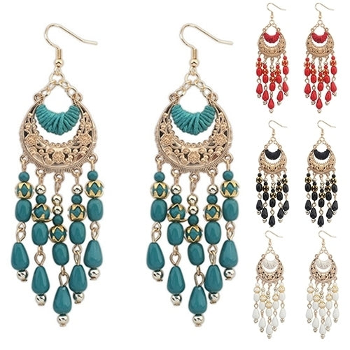 Women Retro Crescent Moon Ear Drops Dangles Tassel Hook Earrings Boho Style Image 3