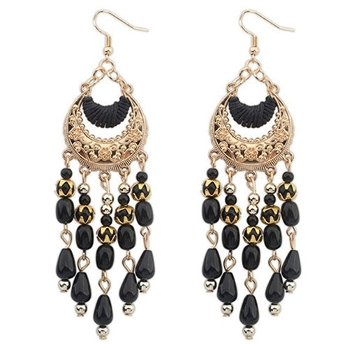 Women Retro Crescent Moon Ear Drops Dangles Tassel Hook Earrings Boho Style Image 6