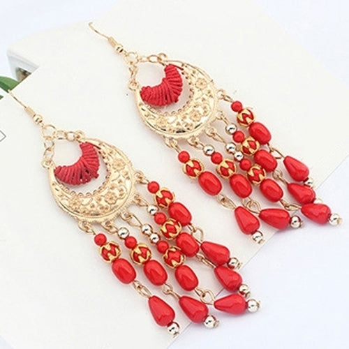 Women Retro Crescent Moon Ear Drops Dangles Tassel Hook Earrings Boho Style Image 8