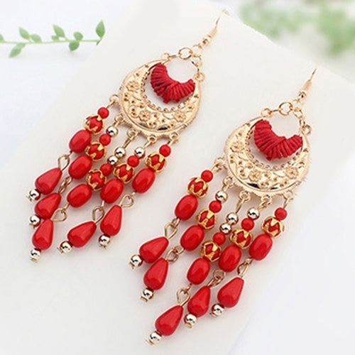 Women Retro Crescent Moon Ear Drops Dangles Tassel Hook Earrings Boho Style Image 9