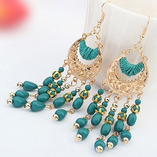 Women Retro Crescent Moon Ear Drops Dangles Tassel Hook Earrings Boho Style Image 10