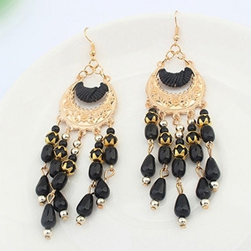 Women Retro Crescent Moon Ear Drops Dangles Tassel Hook Earrings Boho Style Image 11