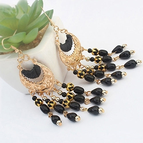 Women Retro Crescent Moon Ear Drops Dangles Tassel Hook Earrings Boho Style Image 12