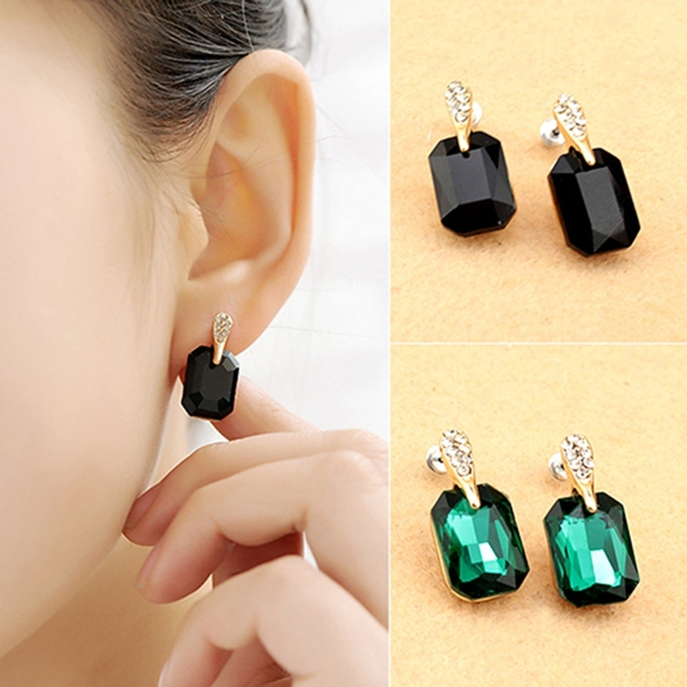 Women Elegant Rectangle Rhinestone Ear Studs Earrings Jewelry Birthday Gift Image 4