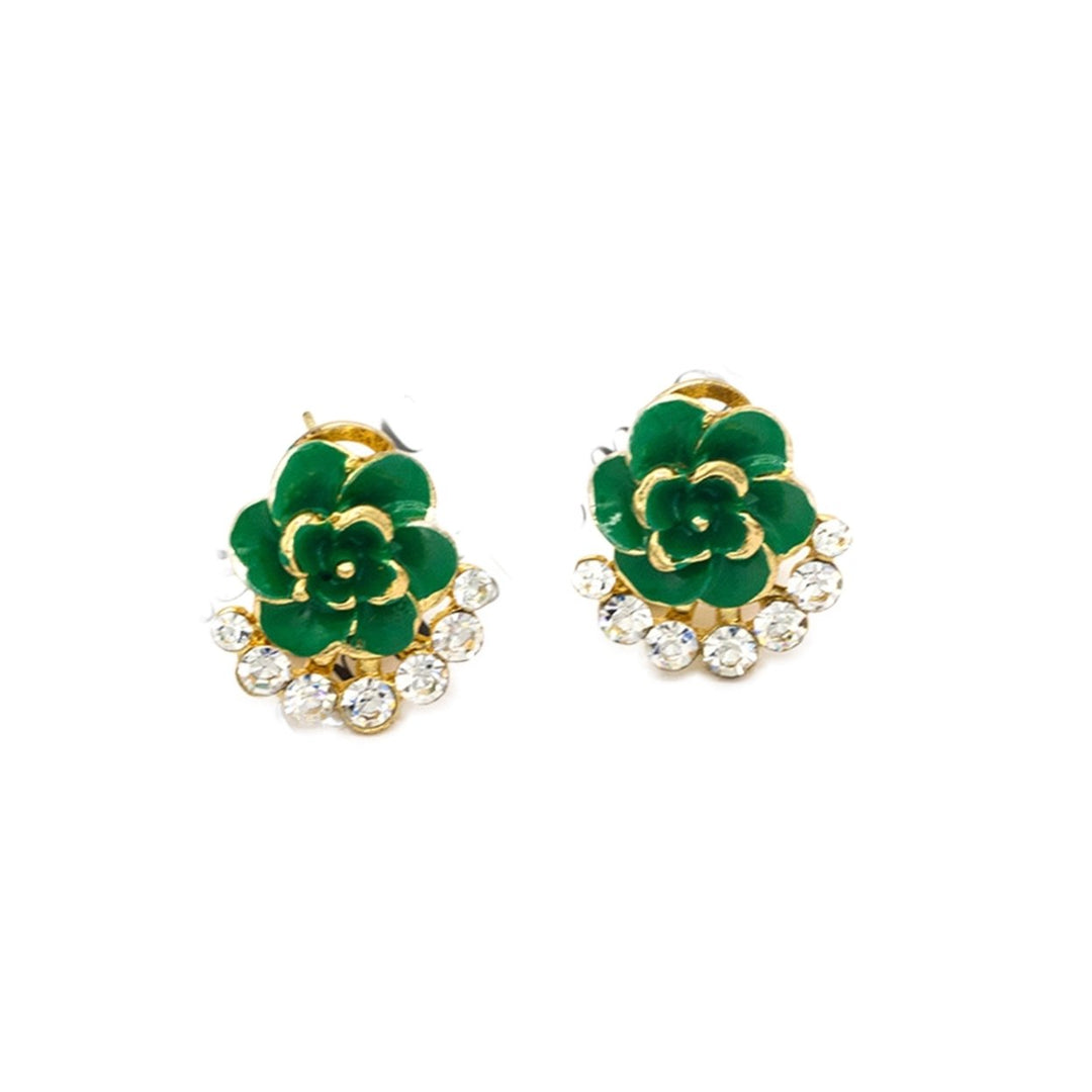 Women Peony Camellia Flower Rhinestones Alloy Ear Stud Earrings Party Jewelry Image 1