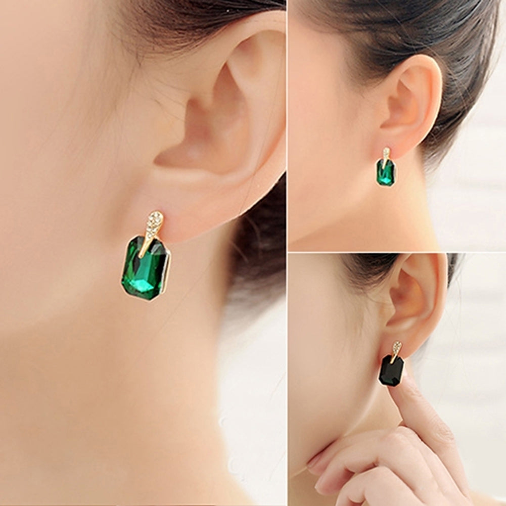 Women Elegant Rectangle Rhinestone Ear Studs Earrings Jewelry Birthday Gift Image 6