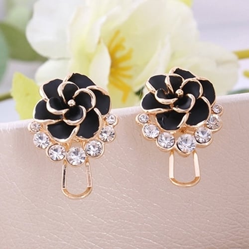 Women Peony Camellia Flower Rhinestones Alloy Ear Stud Earrings Party Jewelry Image 11