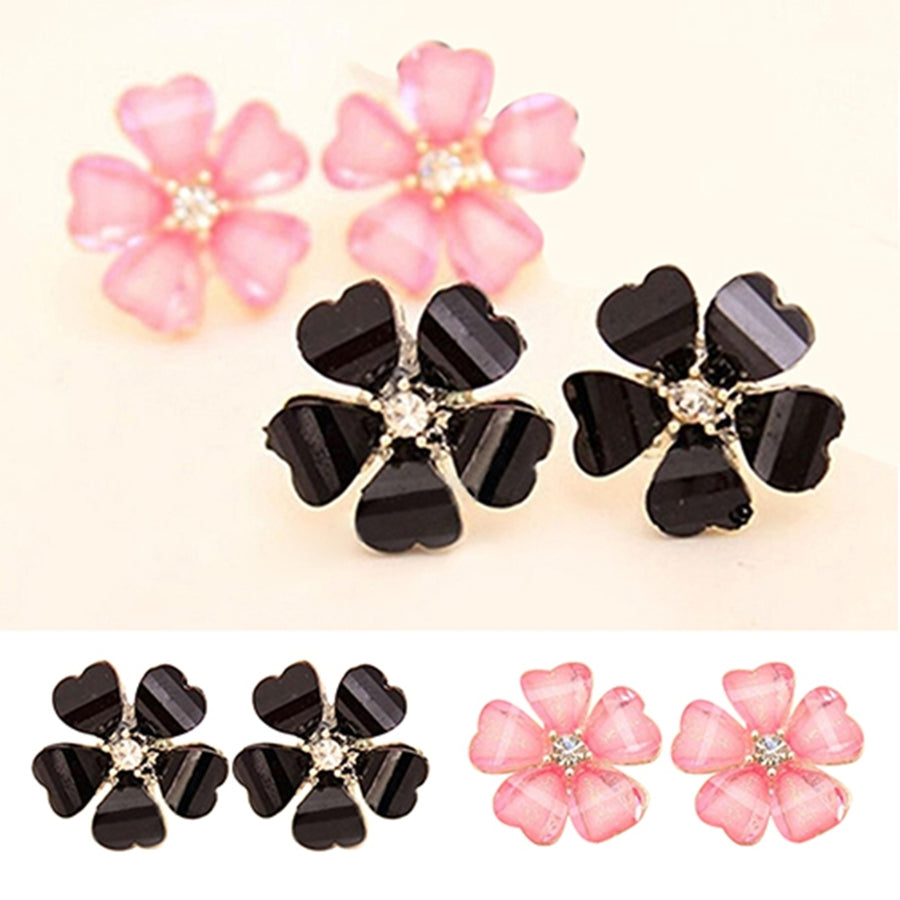 Ear Stud Rhinestone Petals Flower Pattern Alloy Exquisite Shiny Earrings for Women Image 1