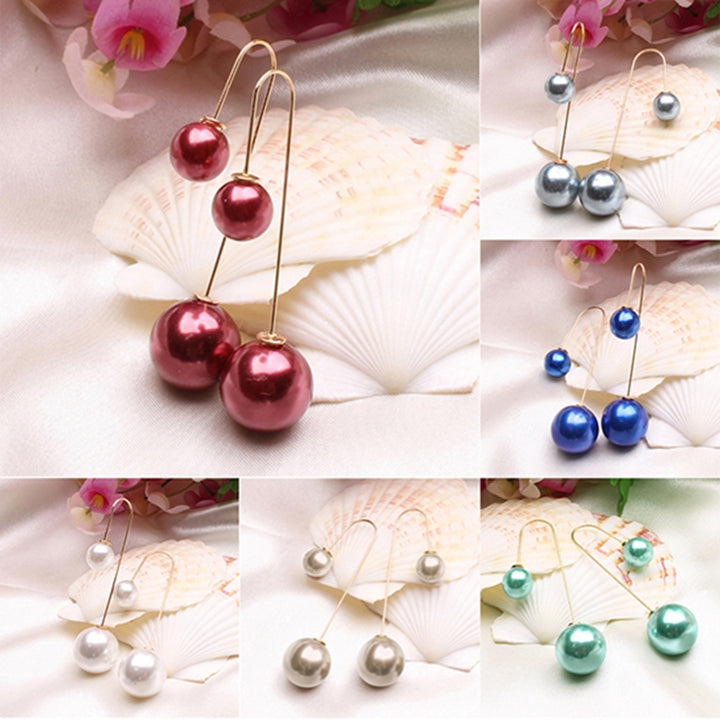 Earrings U-Shaped Double Sided Faux Pearl Gold Plated Ear Dangle Jewelry for Women Image 1