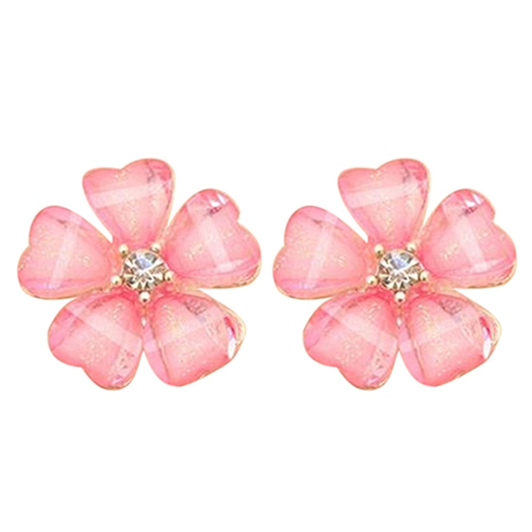 Ear Stud Rhinestone Petals Flower Pattern Alloy Exquisite Shiny Earrings for Women Image 3