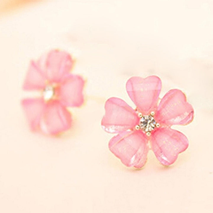 Ear Stud Rhinestone Petals Flower Pattern Alloy Exquisite Shiny Earrings for Women Image 4