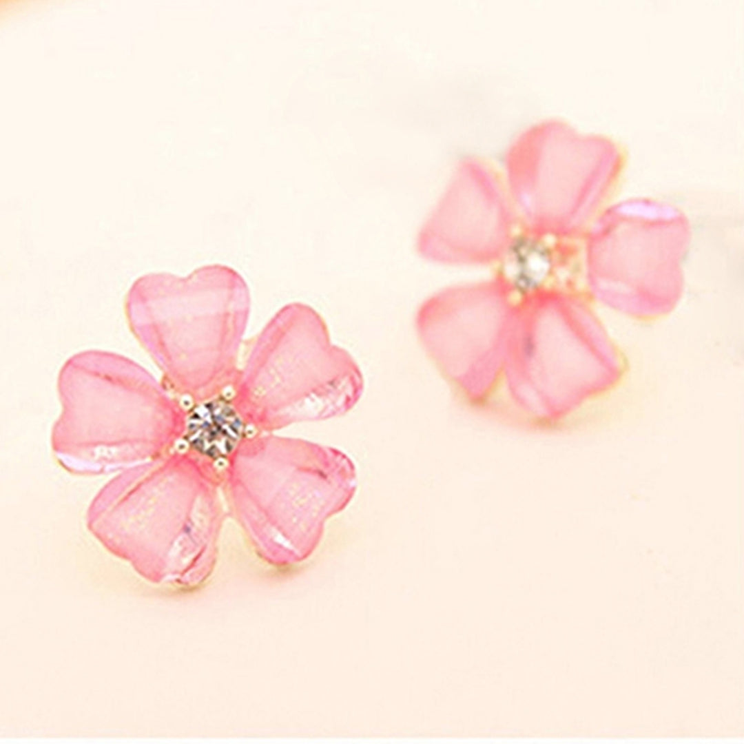 Ear Stud Rhinestone Petals Flower Pattern Alloy Exquisite Shiny Earrings for Women Image 6