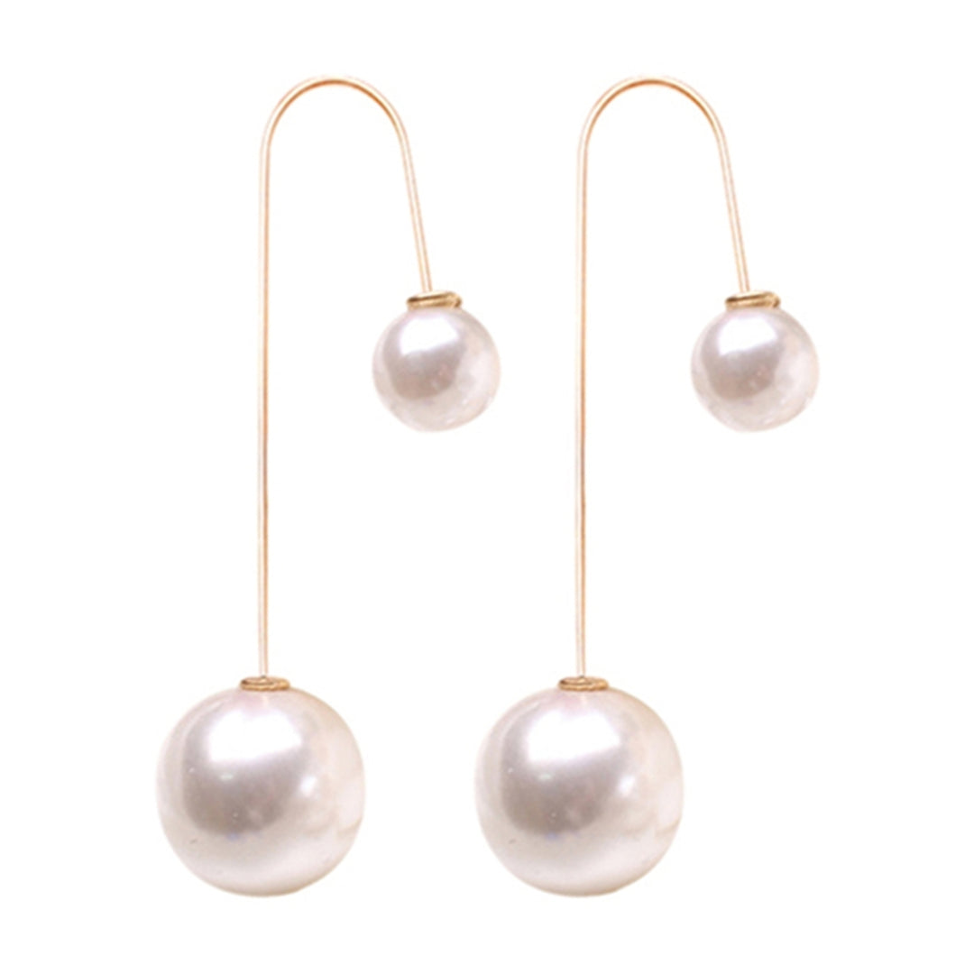 Earrings U-Shaped Double Sided Faux Pearl Gold Plated Ear Dangle Jewelry for Women Image 7