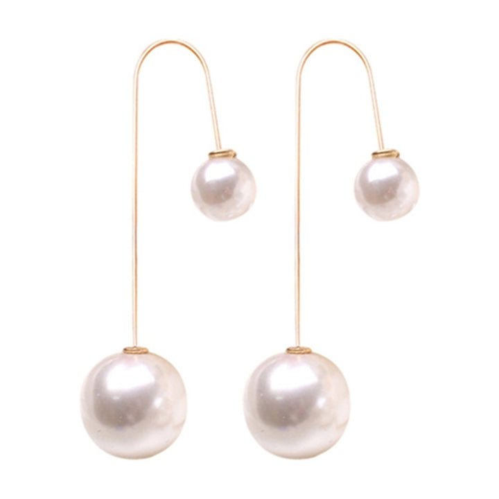 Earrings U-Shaped Double Sided Faux Pearl Gold Plated Ear Dangle Jewelry for Women Image 1