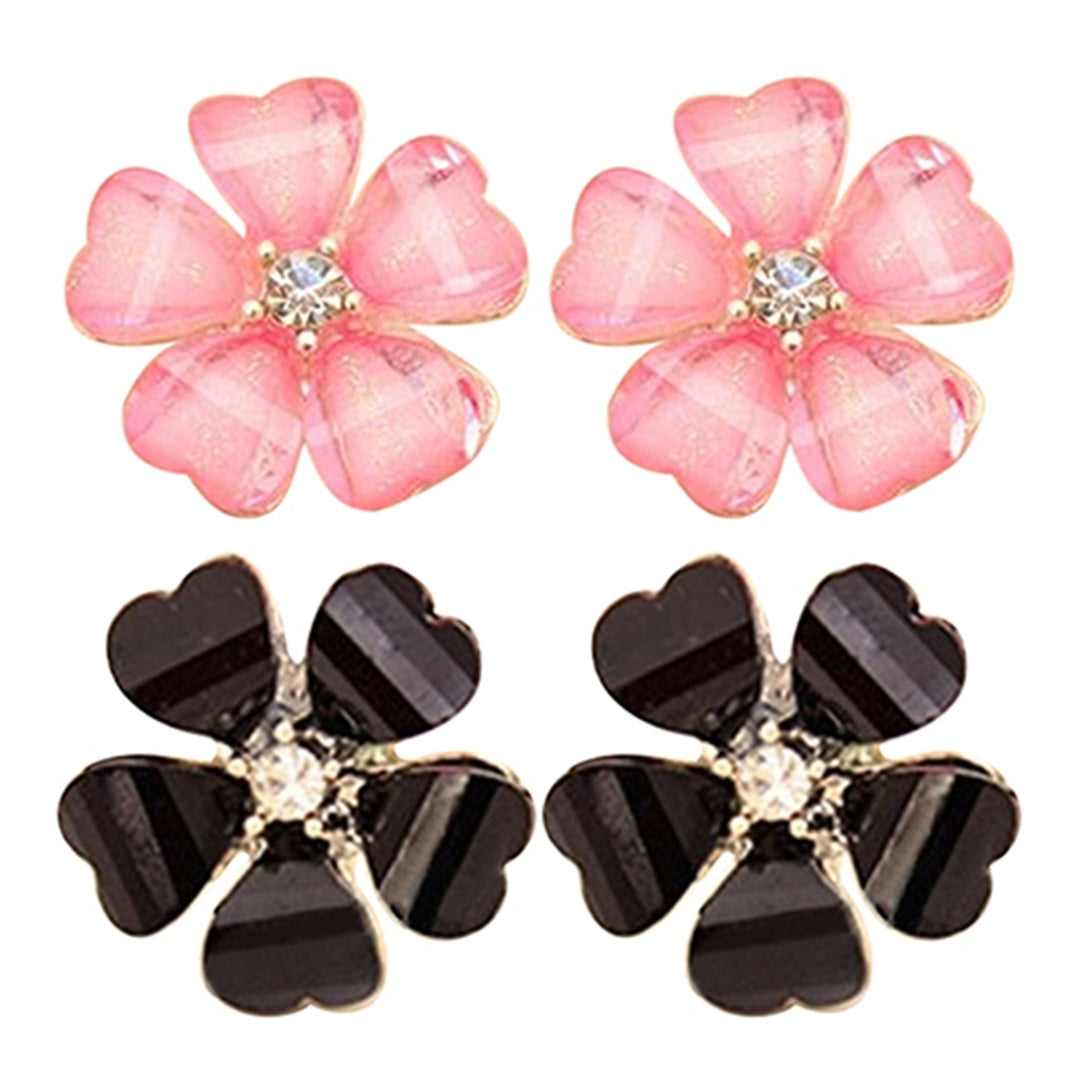 Ear Stud Rhinestone Petals Flower Pattern Alloy Exquisite Shiny Earrings for Women Image 8