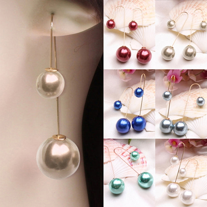 Earrings U-Shaped Double Sided Faux Pearl Gold Plated Ear Dangle Jewelry for Women Image 9