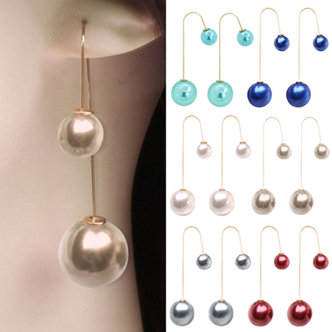 Earrings U-Shaped Double Sided Faux Pearl Gold Plated Ear Dangle Jewelry for Women Image 10