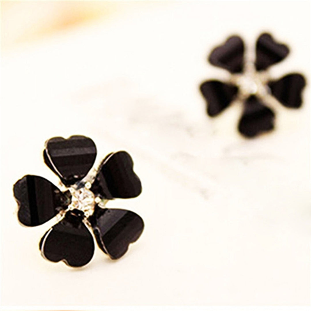 Ear Stud Rhinestone Petals Flower Pattern Alloy Exquisite Shiny Earrings for Women Image 12