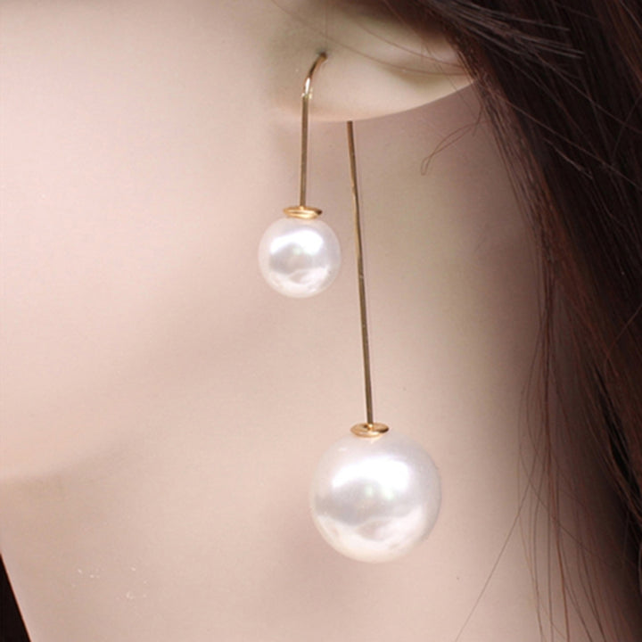 Earrings U-Shaped Double Sided Faux Pearl Gold Plated Ear Dangle Jewelry for Women Image 12