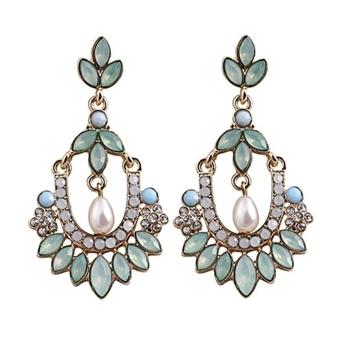 Women Flower Chandelier Earrings Acrylic Rhinestone Faux Pearl Ear Stud Jewelry Image 1