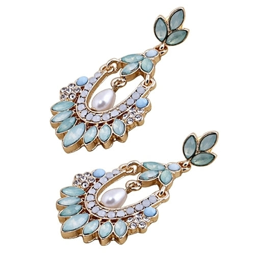 Women Flower Chandelier Earrings Acrylic Rhinestone Faux Pearl Ear Stud Jewelry Image 4