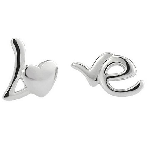 Women Fashion Silver Plated Heart Love Letter Asymmetry Ear Studs Earrings Image 4