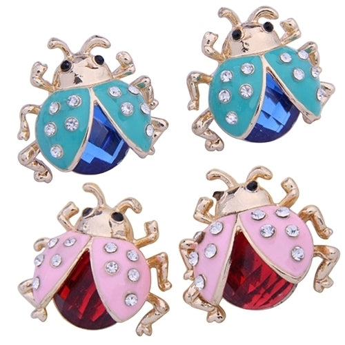 Womens Cute Ladybird Shape Rhinestone Ear Stud Beetle Ladybug Gift Earrings Image 2