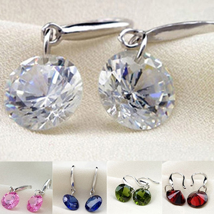 Fashion Womens Silver Plated Hook Round Rhinestone Earrings Wedding Jewelry Image 4