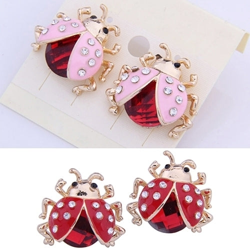 Womens Cute Ladybird Shape Rhinestone Ear Stud Beetle Ladybug Gift Earrings Image 3