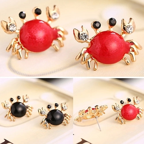 Women Sea Life Crab Rhinestones Ear Studs Golden Alloy Earrings Fashion Jewelry Image 1