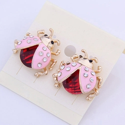 Womens Cute Ladybird Shape Rhinestone Ear Stud Beetle Ladybug Gift Earrings Image 4