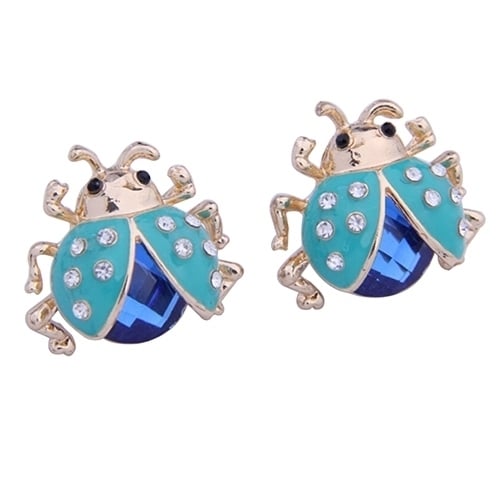 Womens Cute Ladybird Shape Rhinestone Ear Stud Beetle Ladybug Gift Earrings Image 4