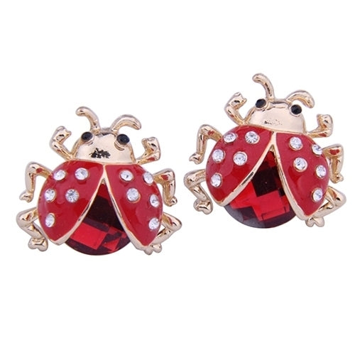 Womens Cute Ladybird Shape Rhinestone Ear Stud Beetle Ladybug Gift Earrings Image 6