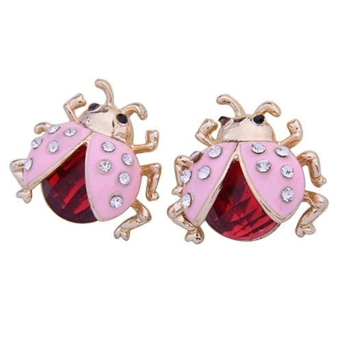 Womens Cute Ladybird Shape Rhinestone Ear Stud Beetle Ladybug Gift Earrings Image 1