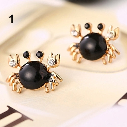 Women Sea Life Crab Rhinestones Ear Studs Golden Alloy Earrings Fashion Jewelry Image 6