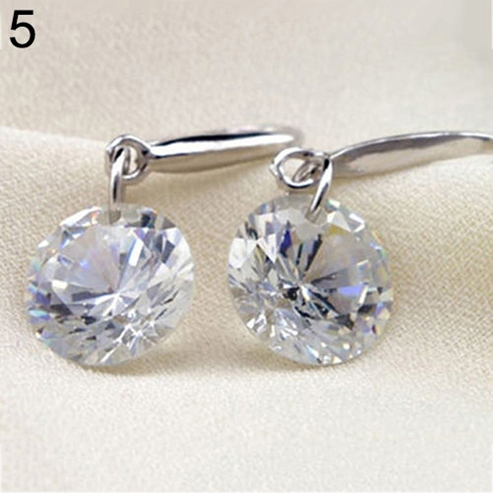 Fashion Womens Silver Plated Hook Round Rhinestone Earrings Wedding Jewelry Image 11