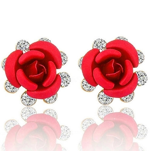 Womens Fashion Rose Flower Ear Studs Rhinestone Inlaid Earrings Jewelry Gift Image 1