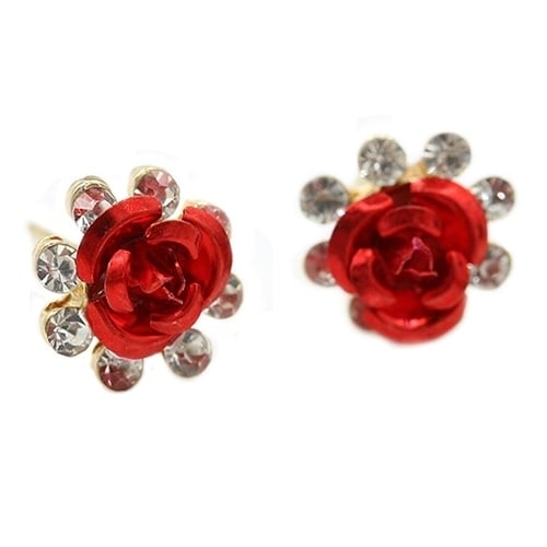 Womens Fashion Rose Flower Ear Studs Rhinestone Inlaid Earrings Jewelry Gift Image 2