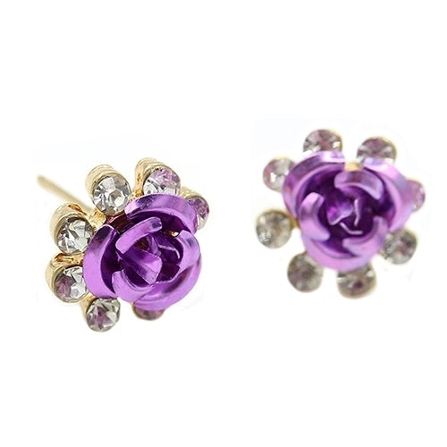 Womens Fashion Rose Flower Ear Studs Rhinestone Inlaid Earrings Jewelry Gift Image 3