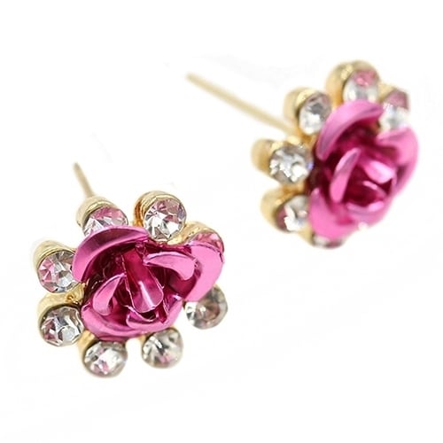 Womens Fashion Rose Flower Ear Studs Rhinestone Inlaid Earrings Jewelry Gift Image 4