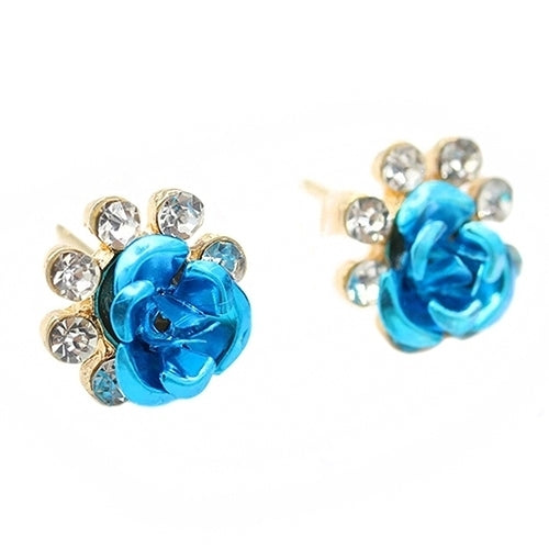 Womens Fashion Rose Flower Ear Studs Rhinestone Inlaid Earrings Jewelry Gift Image 4