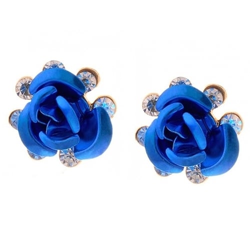 Womens Fashion Rose Flower Ear Studs Rhinestone Inlaid Earrings Jewelry Gift Image 6