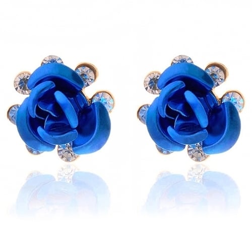 Womens Fashion Rose Flower Ear Studs Rhinestone Inlaid Earrings Jewelry Gift Image 7