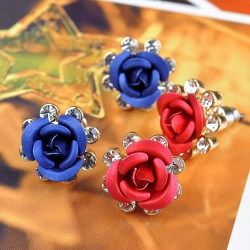 Womens Fashion Rose Flower Ear Studs Rhinestone Inlaid Earrings Jewelry Gift Image 8