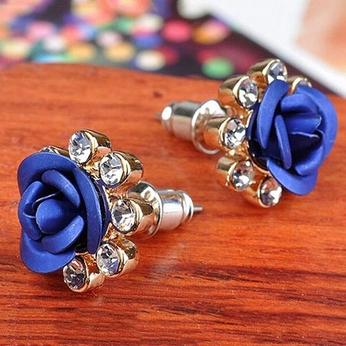 Womens Fashion Rose Flower Ear Studs Rhinestone Inlaid Earrings Jewelry Gift Image 9