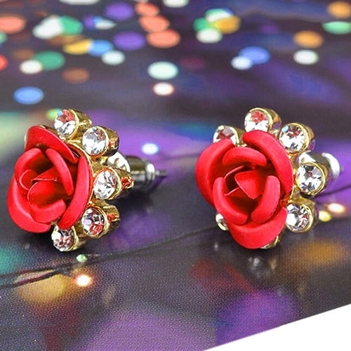 Womens Fashion Rose Flower Ear Studs Rhinestone Inlaid Earrings Jewelry Gift Image 10