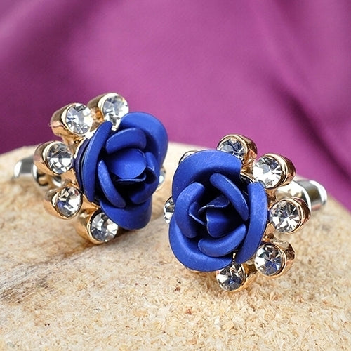 Womens Fashion Rose Flower Ear Studs Rhinestone Inlaid Earrings Jewelry Gift Image 12