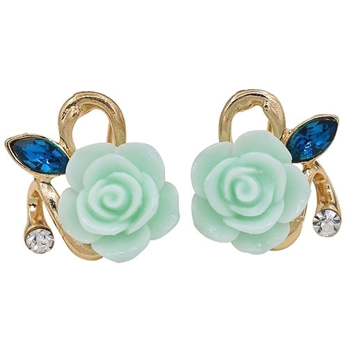 Women Cute Lady Rhinestone Resin Rose Flower Earrings Ear Studs Jewelry Gift Image 2