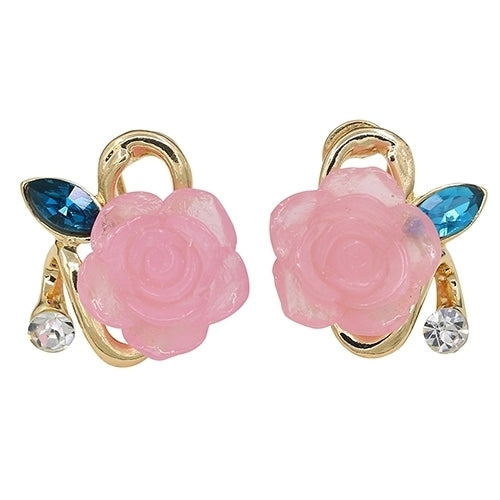 Women Cute Lady Rhinestone Resin Rose Flower Earrings Ear Studs Jewelry Gift Image 3